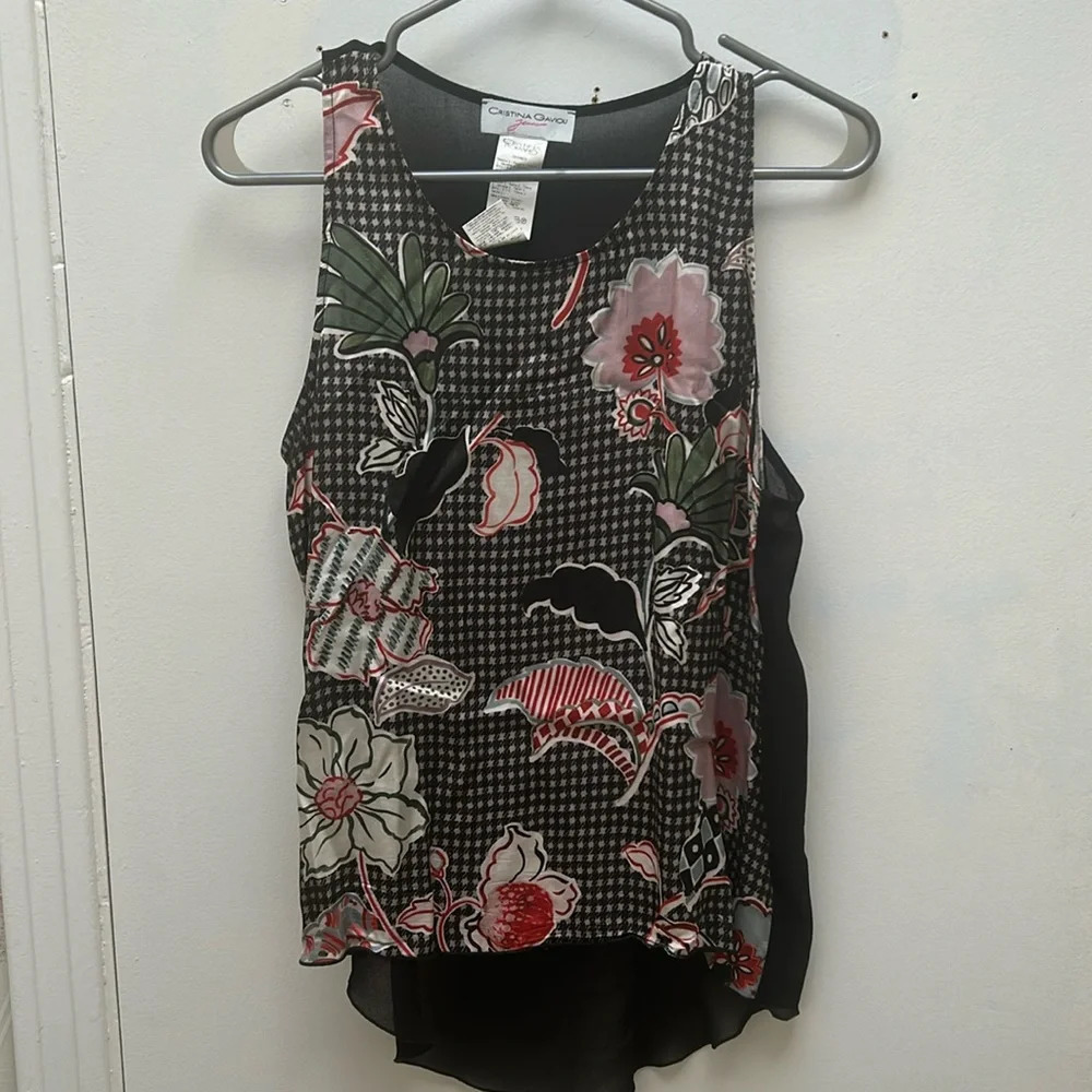 Y2K vintage going out top racerback tank top floral houndstooth printed
